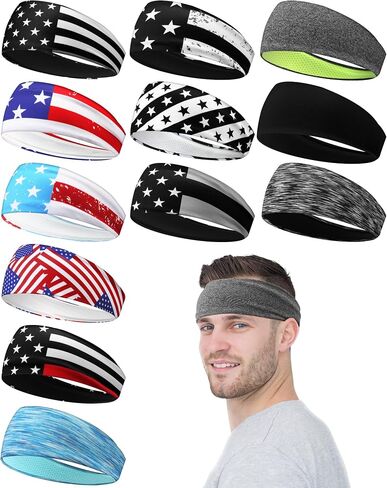 Vinsot 12 Pcs Sports Headbands for Men Women Breathable Mesh Design Mens Headband Sweatbands Unisex Non Slip Hairband for Workout Fitness Yoga Running Cycling in Saudi Arabia
