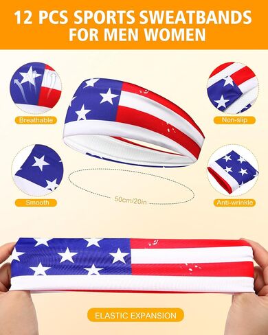 Vinsot 12 Pcs Sports Headbands for Men Women Breathable Mesh Design Mens Headband Sweatbands Unisex Non Slip Hairband for Workout Fitness Yoga Running Cycling in Saudi Arabia