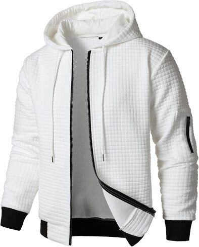 HOOD CREW Men’s Jacquard Plaid Long Sleeve Lightweight Zipper Hoodie Sweatshirt Jackets in Saudi Arabia