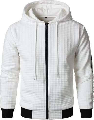 HOOD CREW Men’s Jacquard Plaid Long Sleeve Lightweight Zipper Hoodie Sweatshirt Jackets in Saudi Arabia