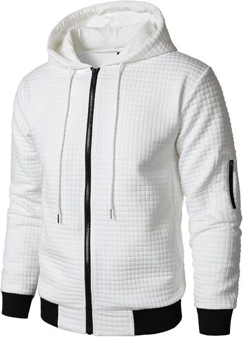 HOOD CREW Men’s Jacquard Plaid Long Sleeve Lightweight Zipper Hoodie Sweatshirt Jackets in Saudi Arabia
