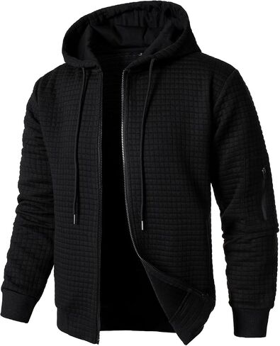 HOOD CREW Men’s Jacquard Plaid Long Sleeve Lightweight Zipper Hoodie Sweatshirt Jackets in Saudi Arabia