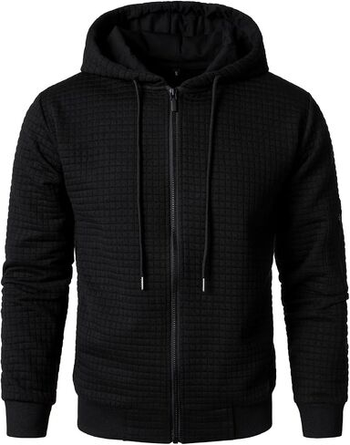 HOOD CREW Men’s Jacquard Plaid Long Sleeve Lightweight Zipper Hoodie Sweatshirt Jackets in Saudi Arabia