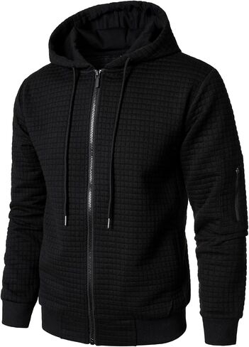 HOOD CREW Men’s Jacquard Plaid Long Sleeve Lightweight Zipper Hoodie Sweatshirt Jackets in Saudi Arabia