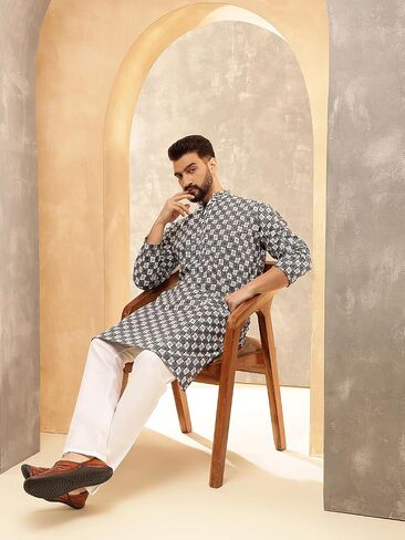 Sojanya (Since 1958 Men'S Cotton Rayon Embroidered Sequinned Only Long Kurta in Saudi Arabia