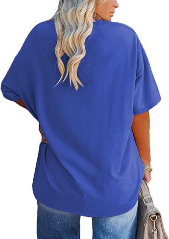 Women's Plus Size V Neck T Shirts Summer Half Sleeve Tees Casual Loose Fit Cotton Tunic Tops in Saudi Arabia