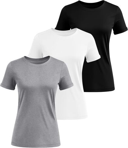 Huukeay 3 Pack Women's Cotton T Shirts Casual Short Sleeve Tunic Tops Crewneck Summer Loose Fit Plain Basic Tee in Saudi Arabia