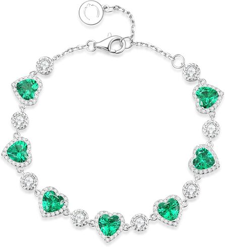 FANCIME Ms Charming Sterling Silver Birthstone Tennis Bracelet for Women Halo Heart Design Gemstone Jewelry Anniversary Birthday Gifts for Her Mom Wife in Saudi Arabia