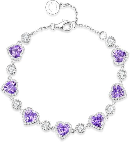 Fancime MS Charming Sterling Silver Birthstone Tennis Bracelet for Women Halo Heart Design Gemstone Jewelry Miniversary Higds for Morm in Saudi Arabia