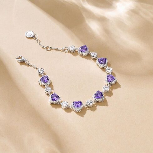 Fancime MS Charming Sterling Silver Birthstone Tennis Bracelet for Women Halo Heart Design Gemstone Jewelry Miniversary Higds for Morm in Saudi Arabia
