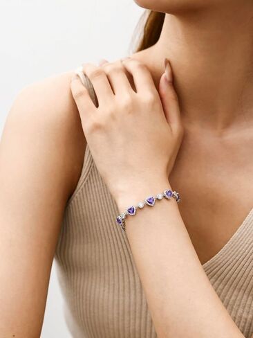 Fancime MS Charming Sterling Silver Birthstone Tennis Bracelet for Women Halo Heart Design Gemstone Jewelry Miniversary Higds for Morm in Saudi Arabia