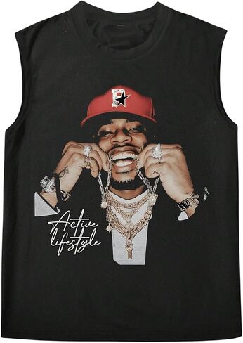 Soly Hux Men's Vintage Graphic Tank Tops Crew Neckless Offless Dut Off Treetwear in Kuwait