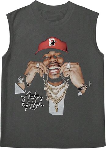 Soly Hux Men's Vintage Graphic Tank Tops Crew Neckless Offless Dut Off Treetwear in Kuwait