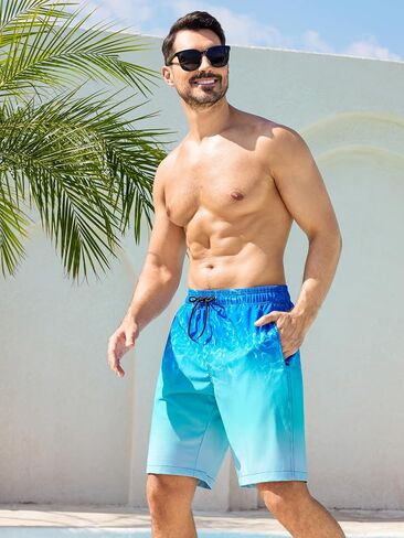 SILKWORLD Mens Swimming Trunks with Compression Liner 2 in 1 Quick-Dry 9" Swim Shorts with Zipper Pockets in Kuwait