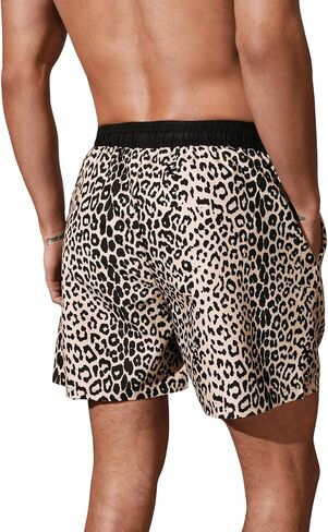 Verdusa Men's Leopard Print Drawstring Waist Swim Trunks Beach Shorts in Saudi Arabia