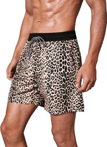 Verdusa Men's Leopard Print Drawstring Waist Swim Trunks Beach Shorts in Saudi Arabia