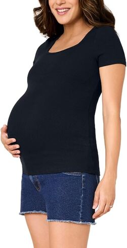 Motherhood Maternity Women's Square Neck Rib Knit Short Sleeve Pregnancy Top in Saudi Arabia