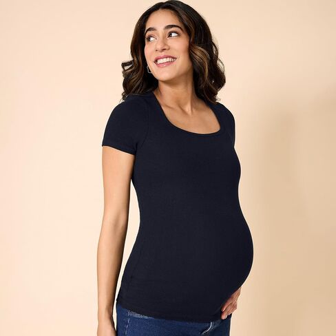 Motherhood Maternity Women's Square Neck Rib Knit Short Sleeve Pregnancy Top in Saudi Arabia