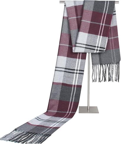 Men's Scarves Winter Plaid Scarf Tassel Edge Soft Warm Scarf-Black and Grey Striped Men's Scarf for Gift in Saudi Arabia