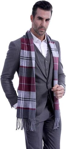 Men's Scarves Winter Plaid Scarf Tassel Edge Soft Warm Scarf-Black and Grey Striped Men's Scarf for Gift in Saudi Arabia
