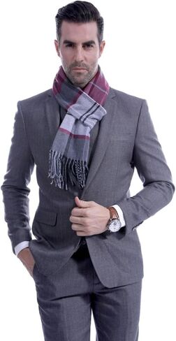 Men's Scarves Winter Plaid Scarf Tassel Edge Soft Warm Scarf-Black and Grey Striped Men's Scarf for Gift in Saudi Arabia
