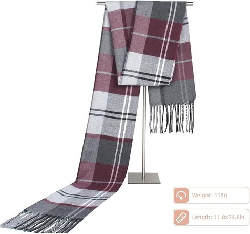 Men's Scarves Winter Plaid Scarf Tassel Edge Soft Warm Scarf-Black and Grey Striped Men's Scarf for Gift in Saudi Arabia