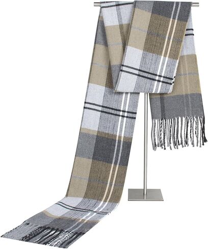 Men's Scarves Winter Plaid Scarf Tassel Edge Soft Warm Scarf-Black and Grey Striped Men's Scarf for Gift in Saudi Arabia