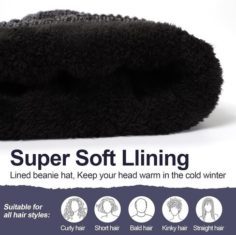 Mens Oversize XXL Winter Knit Warm Hat Fleece Beanie+Long Scarf+Touch Screen Gloves Set Skull Caps for Men Big Head in Kuwait