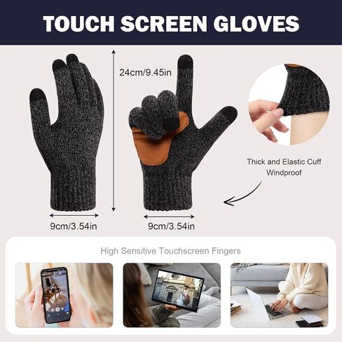 Mens Oversize XXL Winter Knit Warm Hat Fleece Beanie+Long Scarf+Touch Screen Gloves Set Skull Caps for Men Big Head in Kuwait