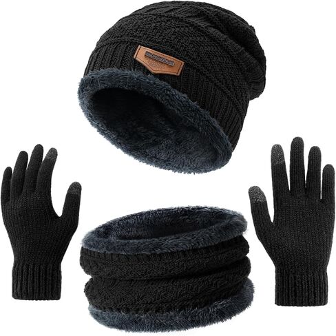 Premillow Winter Hat Beanie Scarf Touchscreen Gloves Set for Men/Women, Skull Cap Gloves Neck Warmer Set with Fleece Lined in Saudi Arabia