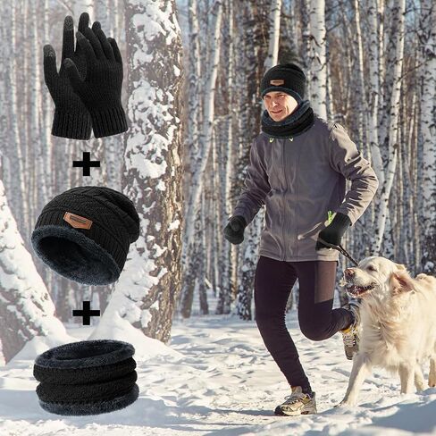 Premillow Winter Hat Beanie Scarf Touchscreen Gloves Set for Men/Women, Skull Cap Gloves Neck Warmer Set with Fleece Lined in Saudi Arabia