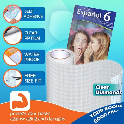 Diamonds Clear Contact Paper Roll for Books Crafts, 17.5in x 10ft Sticky Adhesive Clear Plastic Cover Protector Film Liner in Kuwait