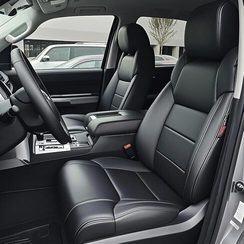HKZ Custom Fit Tundra Seat Covers for Toyota Tundra 2022 2023 2024 2025 CrewMax&Double Cab SR,SR5,Limited,Platinum,TRD Pro,1794 - Full Set, Leather - Black in Kuwait