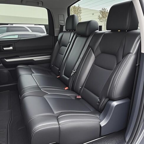 HKZ Custom Fit Tundra Seat Covers for Toyota Tundra 2022 2023 2024 2025 CrewMax&Double Cab SR,SR5,Limited,Platinum,TRD Pro,1794 - Full Set, Leather - Black in Kuwait