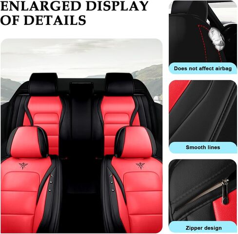 Seat Covers Full Set Custom Fit for Dodge Charger 2006-2023, Waterproof Car Seat Cover Full Set Leather Seat Covers Cushion, Automobile Interior(Black Red) in Kuwait