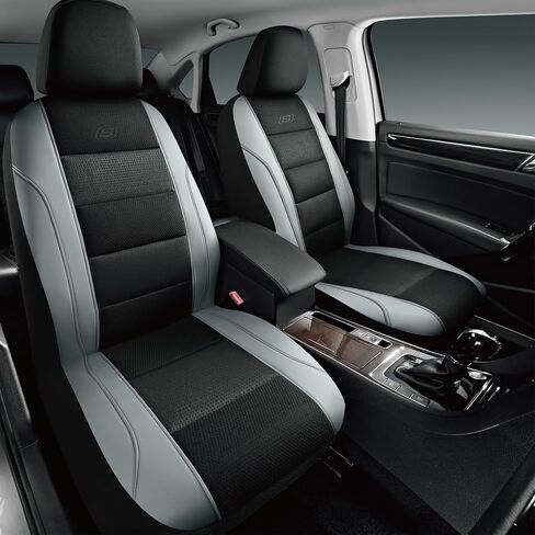 Skechers Aircooled & Memory Foam Car Seat Covers,Premium Leather with EVA Mesh Seat Covers, Front car seat Protector, Airbag Compatible, Automotive Comfort for Most Cars, Vans, Trucks, SUV,Gray in Saudi Arabia