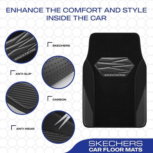 Skechers Car Floor Mats,Waterproof Universal Fit Car Mats,Faux Leather Car Floor Mats,Carbon Floor Mats for Cars with Anti-Slip Skechers Heel Pad Fit for SUV,Vans,Sedans,Trucks,Black in Saudi Arabia