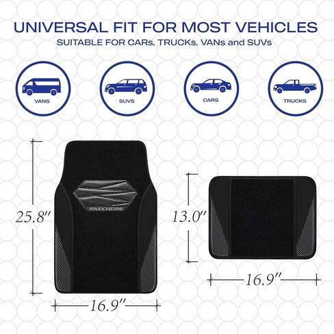 Skechers Car Floor Mats,Waterproof Universal Fit Car Mats,Faux Leather Car Floor Mats,Carbon Floor Mats for Cars with Anti-Slip Skechers Heel Pad Fit for SUV,Vans,Sedans,Trucks,Black in Saudi Arabia