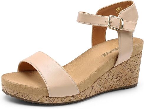 DREAM PAIRS Womens Cushioned Platform Wedge Sandals | 3inch dressy cork wedge heel with soft comfort foam insole non-slip outsole adjustable ankle strap for summer in Saudi Arabia