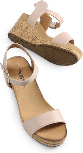 DREAM PAIRS Womens Cushioned Platform Wedge Sandals | 3inch dressy cork wedge heel with soft comfort foam insole non-slip outsole adjustable ankle strap for summer in Saudi Arabia