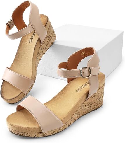 DREAM PAIRS Womens Cushioned Platform Wedge Sandals | 3inch dressy cork wedge heel with soft comfort foam insole non-slip outsole adjustable ankle strap for summer in Saudi Arabia