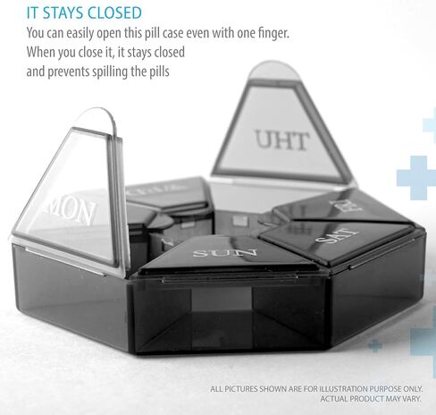 Deke Home - Small Weekly Pill Organizer, Round Pill Dispenser for Travel, Mini Pill Organizer, Compact Medicine Holder, Pill Sorters 7 Days, Portable Vitamin Container, BPA Free (Food Grade) in Kuwait