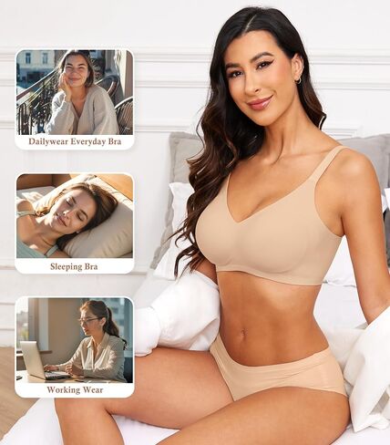 POSESHE Womens Wireless Bras Comfortable Supportive Tshirt Bra No Underwire Seamless Push Up Everyday Adjustable Bralettes in Saudi Arabia