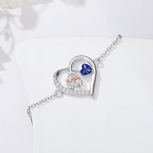 Heart Stethoscope Birthstone Bracelet for Women,925 Sterling Silver 12 Month Doctor Nurse Medical RN Registered Bracelets Jewelry Gifts for Graduation Retirement Nurse Day Birthday in Kuwait