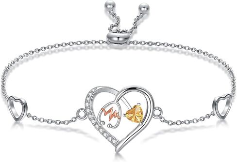 Heart Stethoscope Birthstone Bracelet for Women,925 Sterling Silver 12 Month Doctor Nurse Medical RN Registered Bracelets Jewelry Gifts for Graduation Retirement Nurse Day Birthday in Saudi Arabia