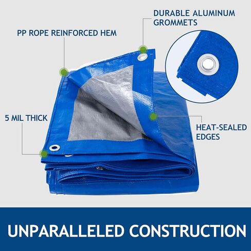 غطاء قماش القنب مقاس 20 × 30 قدمًا، قماش بولي مقاوم للماء مع حلقات معدنية، حواف معززة، مقاوم للأشعة فوق البنفسجية، مقاوم للتمزق والتمزق، قماش القنب متعدد الأغراض للسيارات والقوارب والسقف والتخييم (أخضر/بني) in Saudi Arabia