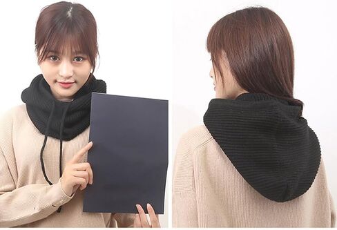 Hooded Scarf Hat with Drawstring, Soft Warm Winter Hats for Women, Knitted Hoodie Scarf Neck Warmer Dark Grey in Kuwait