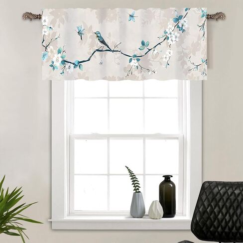 1 Panel Farmhouse Floral Bird Valance for Windows, Branch Plant Pattern Rod Pocket Valance Curtains Home Decor Window Treatment for Kitchen/Living Room, 54" X 18" in Saudi Arabia