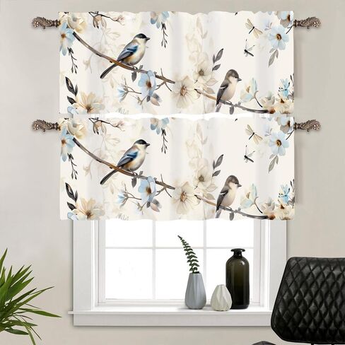1 Panel Farmhouse Floral Bird Valance for Windows, Branch Plant Pattern Rod Pocket Valance Curtains Home Decor Window Treatment for Kitchen/Living Room, 54" X 18" in Saudi Arabia