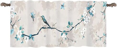 1 Panel Farmhouse Floral Bird Valance for Windows, Branch Plant Pattern Rod Pocket Valance Curtains Home Decor Window Treatment for Kitchen/Living Room, 54" X 18" in Saudi Arabia